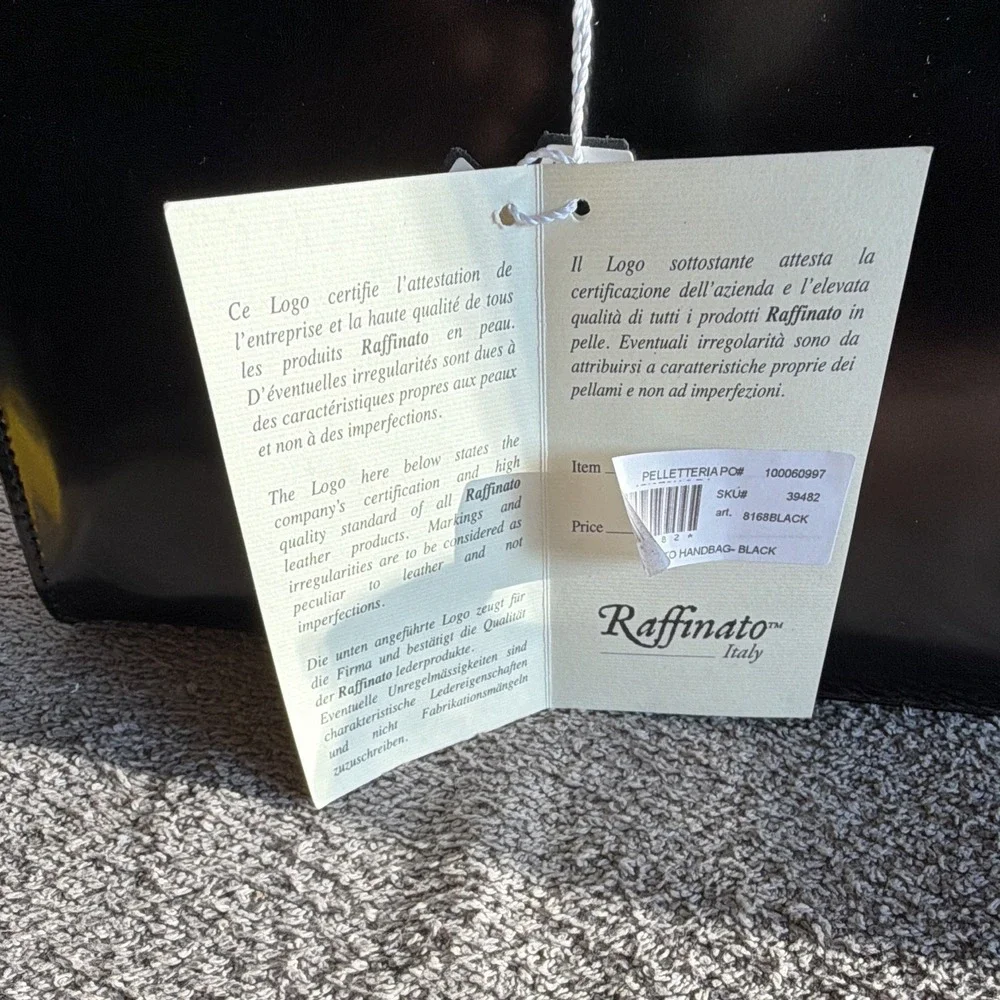 Raffinato leather Black purse Top Handle Bag Gold Hardware Zip Buckle Pockets
